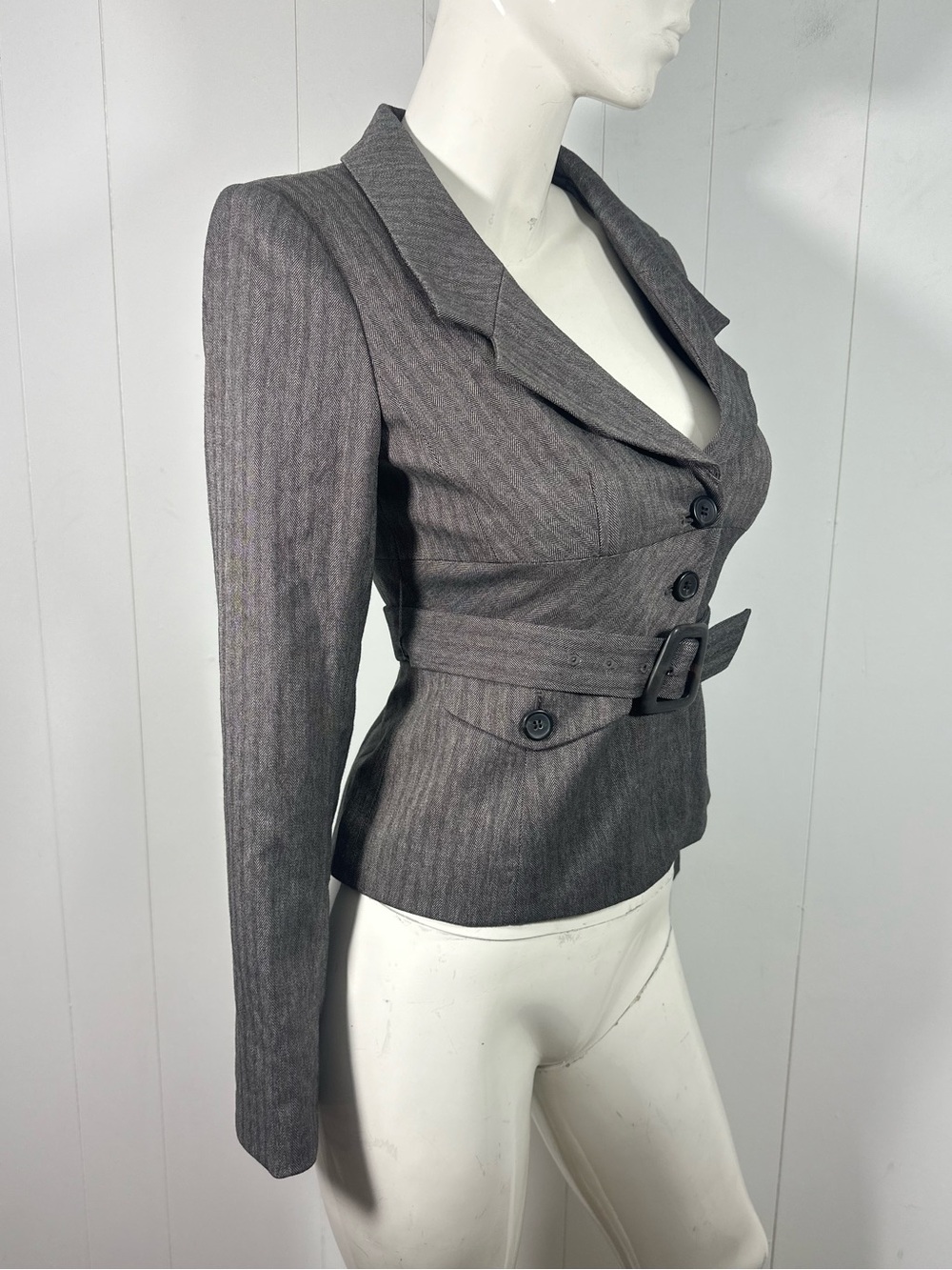 NWT The Limited Wz 2 Womens Blazer Herringbone Belted Brown 3 Button Stretch - Picture 5 of 15
